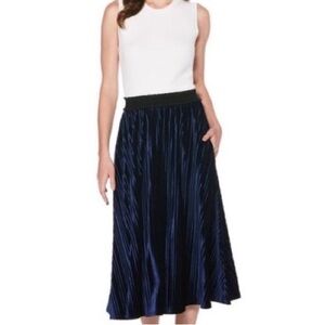 Pleated Velvet Midi Skirt